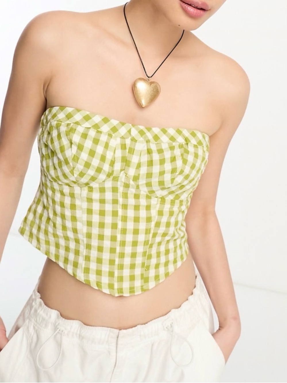 Free People Leilani green gingham crop tube top, medium